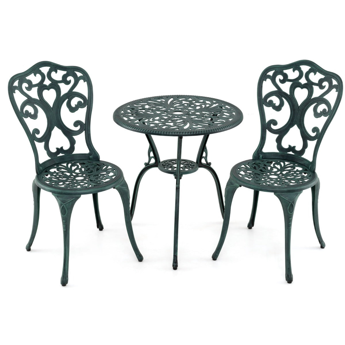 LIVSK 3-delige Tuinmeubelset - Aluminiumgietwerk - Parasolgat - Verstelbare Rugleuningen - Elegant - Groen