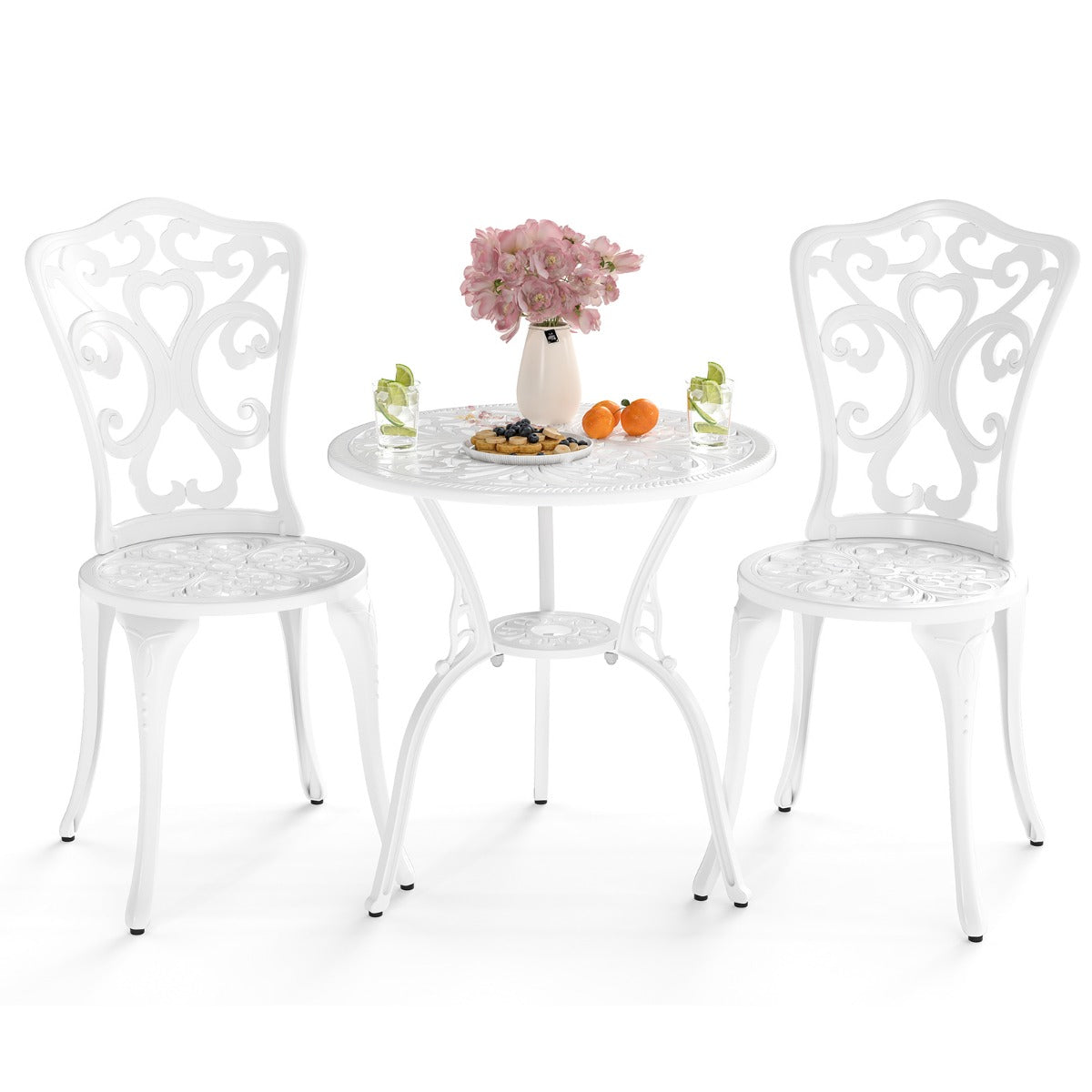 LIVSK 3-delige Terrasmeubelset - Aluminiumgietwerk - Parasolcompatibel - Verstelbare Stoelen - Duurzaam en Elegant - Wit