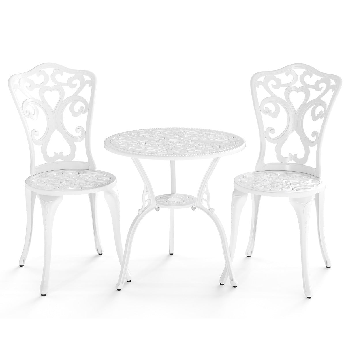 LIVSK 3-delige Terrasmeubelset - Aluminiumgietwerk - Parasolcompatibel - Verstelbare Stoelen - Duurzaam en Elegant - Wit