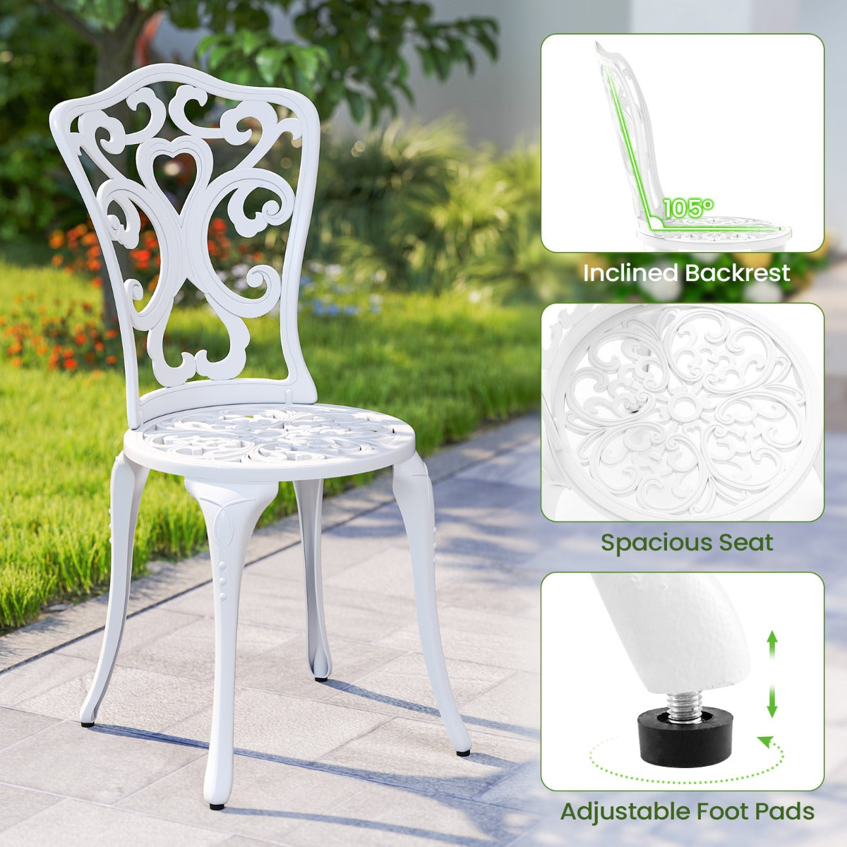 LIVSK 3-delige Terrasmeubelset - Aluminiumgietwerk - Parasolcompatibel - Verstelbare Stoelen - Duurzaam en Elegant - Wit