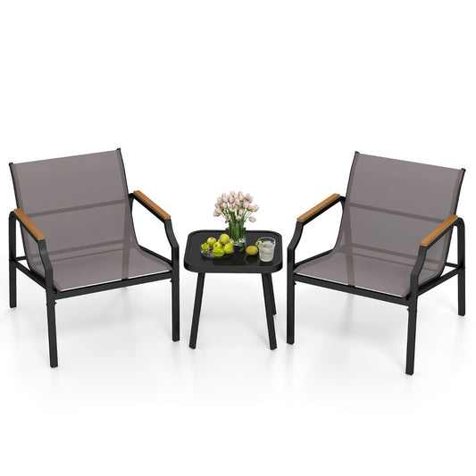 LIVSK 3-delige Tuinmeubelset - Stevige Metalen Constructie - Comfortabele Stoelen met Armleuningen - Salontafel met