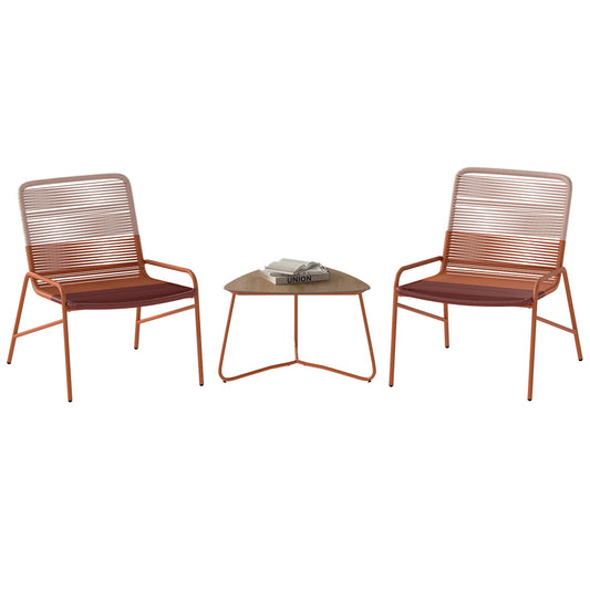 LIVSK 3-delige Bistroset Rattan - 2 Stoelen met 3-kleurenverloop en Driehoekige Tafel - Duurzaam en Comfortabel - Oranje