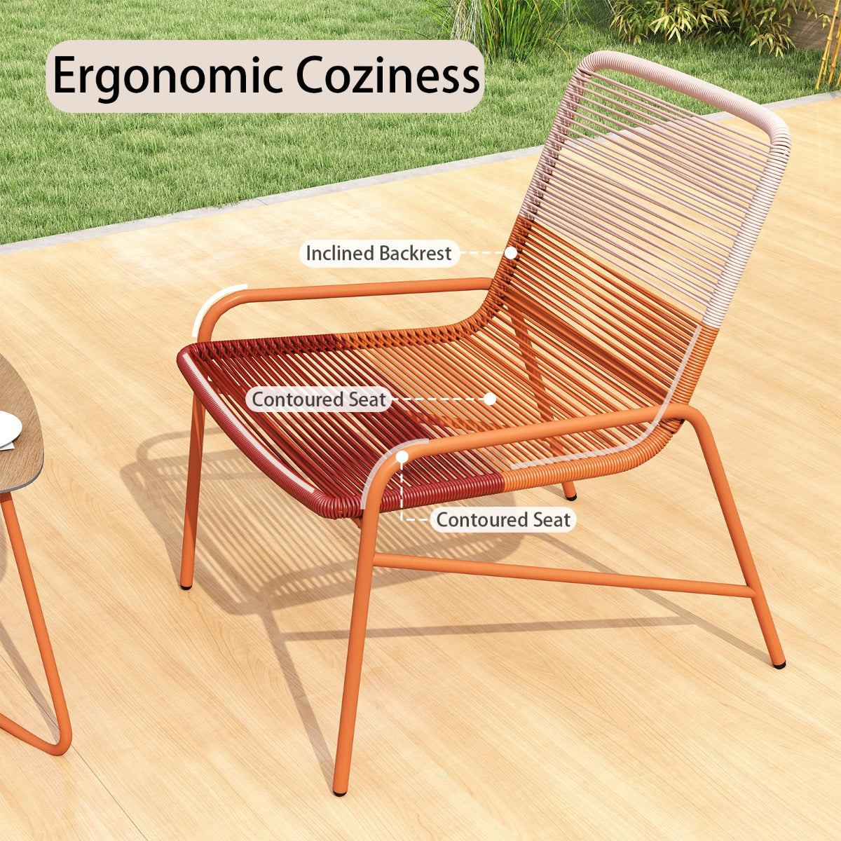 LIVSK 3-delige Bistroset Rattan - 2 Stoelen met 3-kleurenverloop en Driehoekige Tafel - Duurzaam en Comfortabel - Oranje