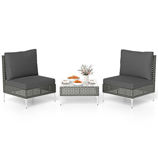 LIVSK 3-delige Tuinmeubelset - Handgeweven PE-rattan - Metalen poten tot 180 kg - Ruime zitplaatsen - Mix grijs met marineblauw