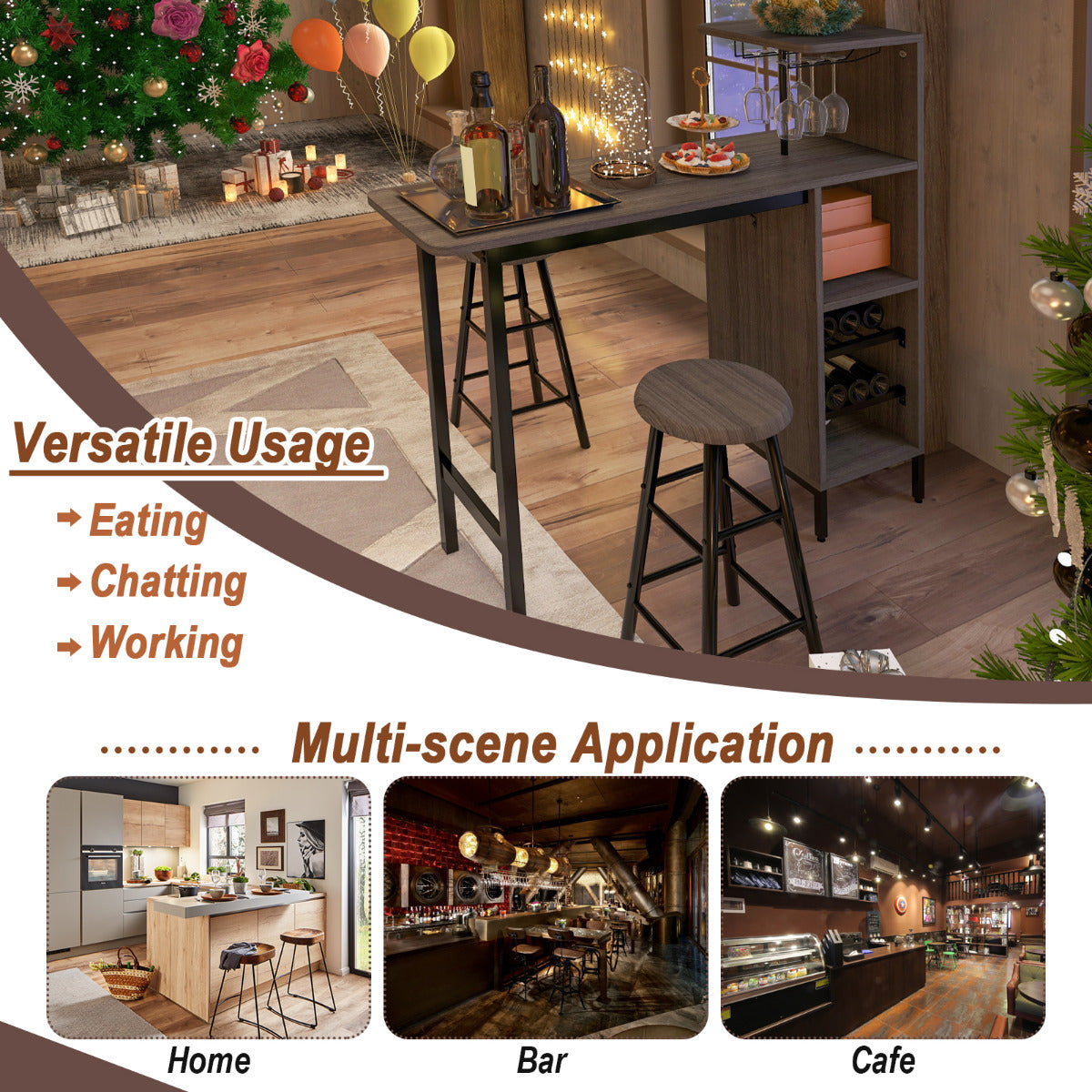 LIVSK Bartafel en Barkrukken Set - Rustieke Charmante Tafel met Opbergruimte - Duurzaam en Comfortabel - 120 x 40 x 121,5 cm -