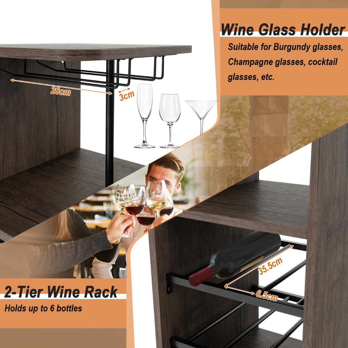 LIVSK Bartafel en Barkrukken Set - Rustieke Charmante Tafel met Opbergruimte - Duurzaam en Comfortabel - 120 x 40 x 121,5 cm -
