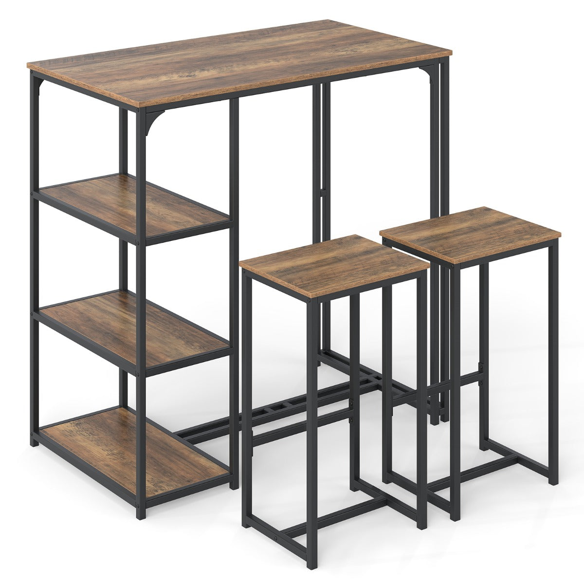 Livsk costway 3 delige bartafel set eettafel voor 2 personen met 3 opbergvakken keukentafel stoelen voor de keuken 1 2