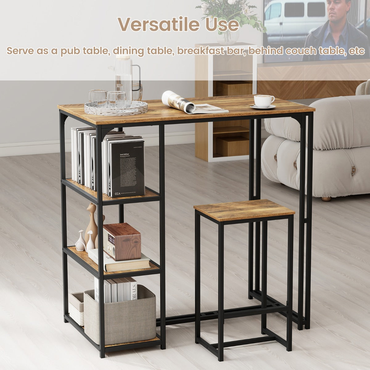 Livsk costway 3 delige bartafel set eettafel voor 2 personen met 3 opbergvakken keukentafel stoelen voor de keuken 6 1