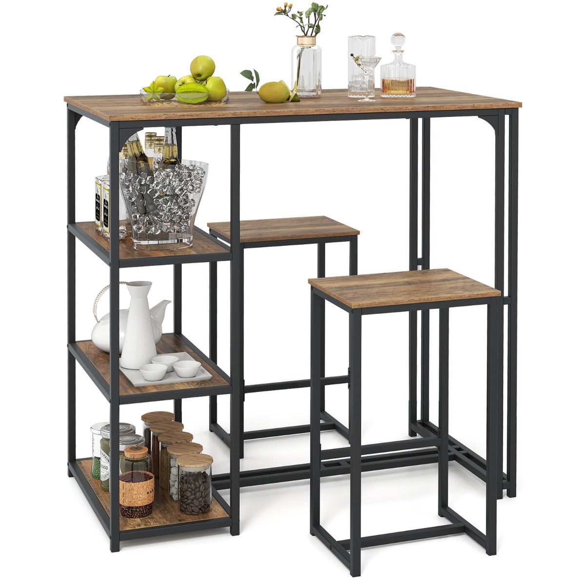 Livsk costway 3 delige bartafel set eettafel voor 2 personen met 3 opbergvakken keukentafel stoelen voor de keuken 1