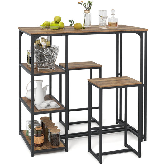 Livsk costway 3 delige bartafel set eettafel voor 2 personen met 3 opbergvakken keukentafel stoelen voor de keuken 1