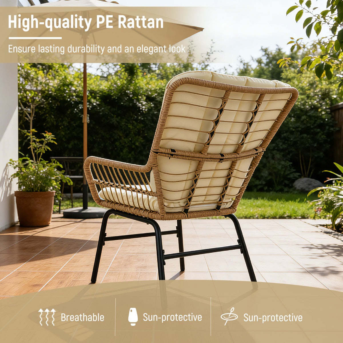 Livsk costway 3 delige bistroset pe rotan tuinmeubelset met kussens zitgroep met 2 stoelen en temperatuurgehard glazen tafel 4