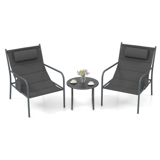 LIVSK 3-Delige Bistroset voor Buiten - Ergonomische Stoelen met Gevoerde Zitting - Stabiel Metalen Frame - Tot 150 kg - Grijs