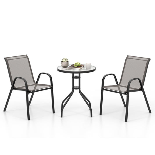 LIVSK 3-delige Bistroset voor Buiten - Comfortabele Stoelen - Praktische Koffietafel - Weerbestendig - Grijs