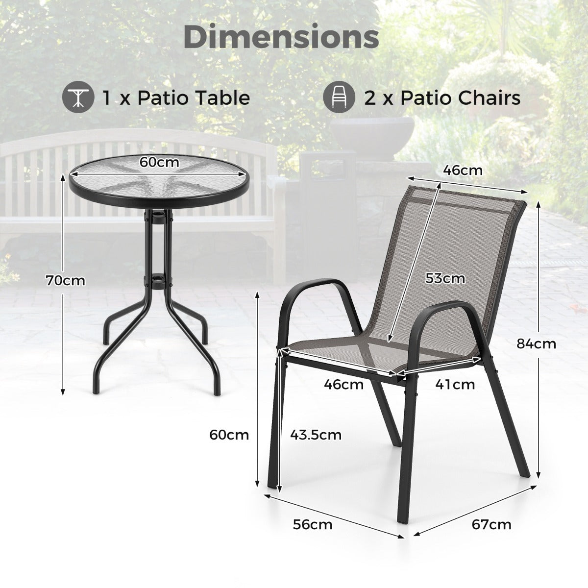 LIVSK 3-delige Bistroset voor Buiten - Comfortabele Stoelen - Praktische Koffietafel - Weerbestendig - Grijs