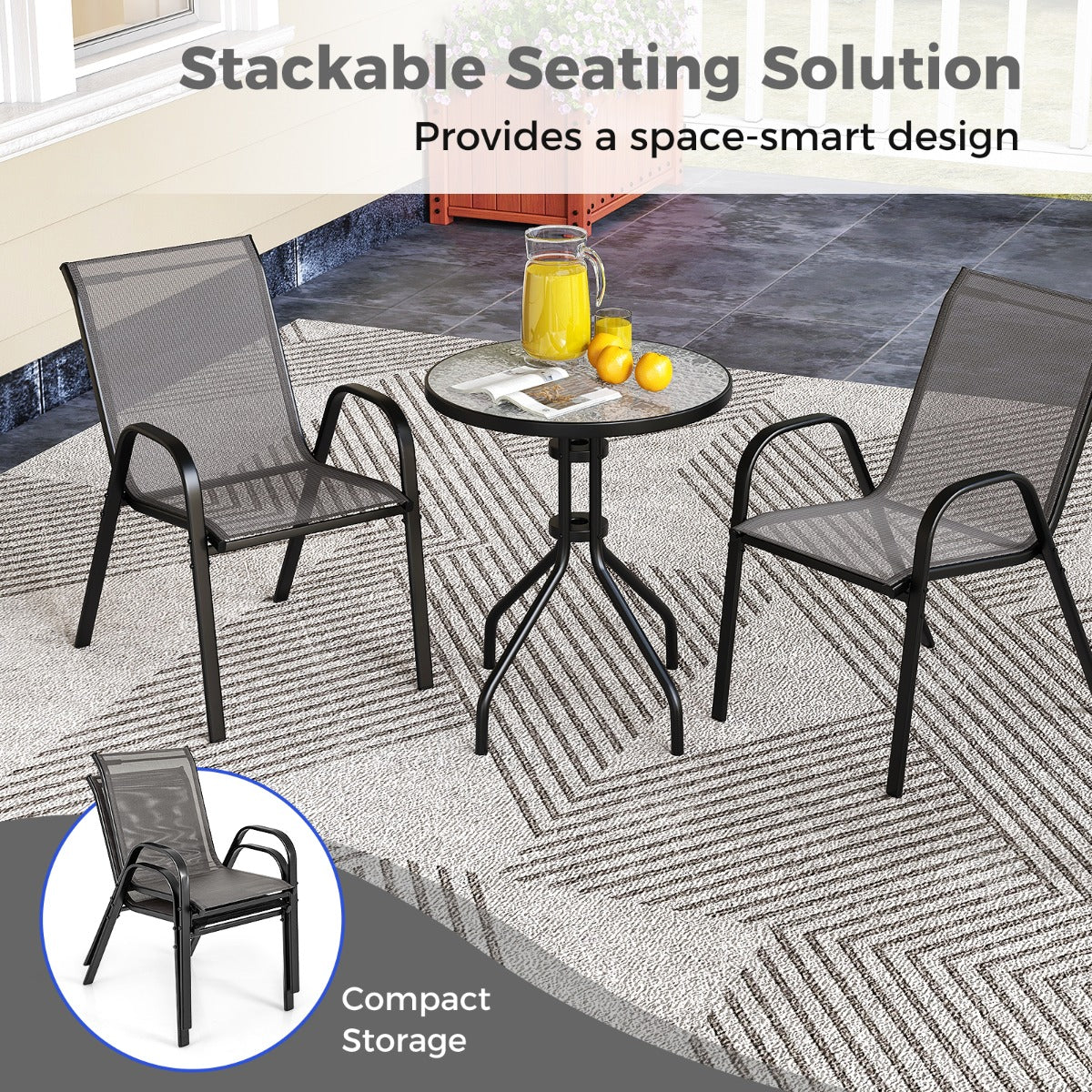LIVSK 3-delige Bistroset voor Buiten - Comfortabele Stoelen - Praktische Koffietafel - Weerbestendig - Grijs