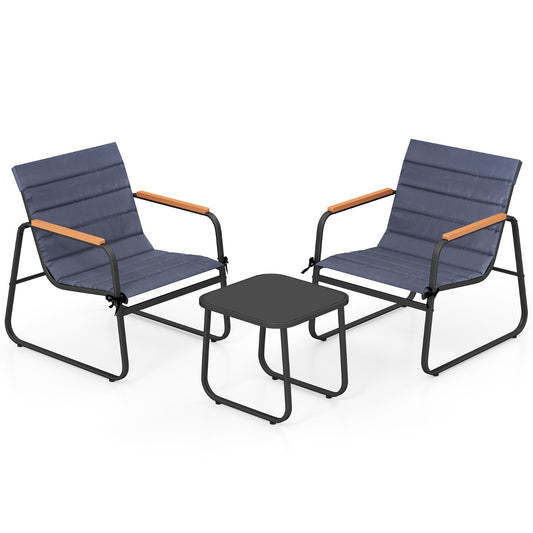 Livsk costway 3 delige bistroset voor het terras outdoor zitgroep met kussens glazen salontafel