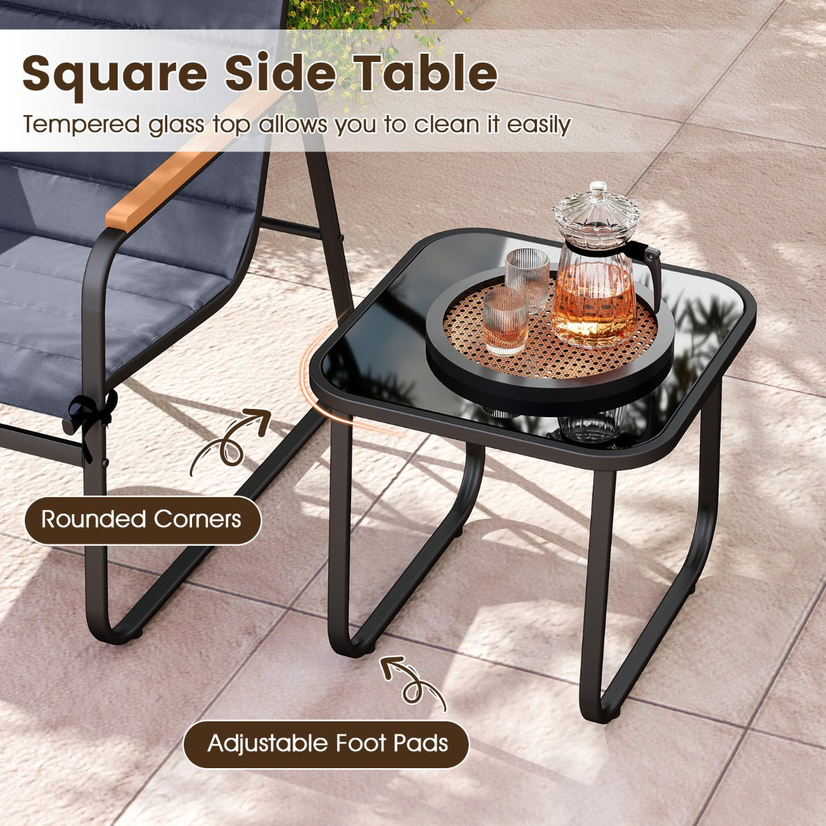 Livsk costway 3 delige bistroset voor het terras outdoor zitgroep met kussens glazen salontafel 4
