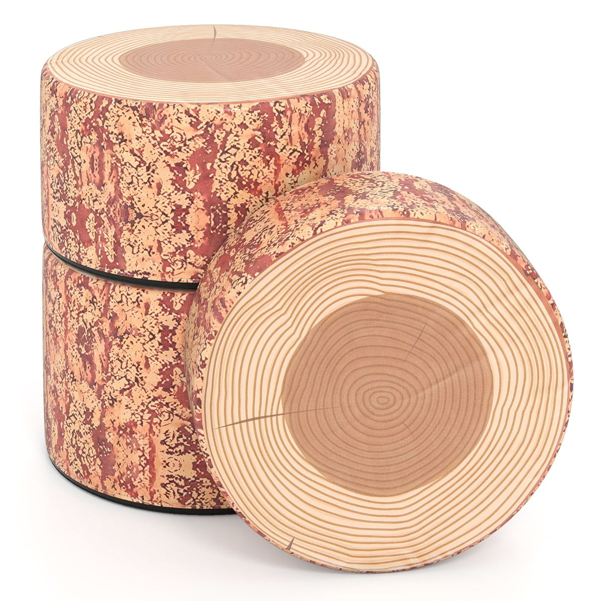 Livsk costway 3 delige boomstronk krukkenset ronde krukken natuurlijke decoratie verschillende hoogtes okkernoot