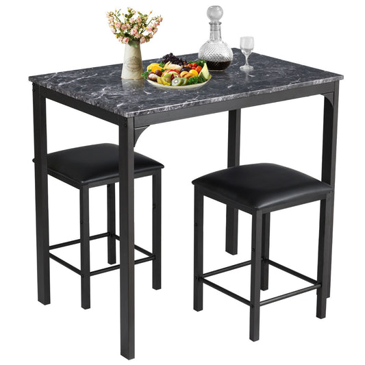 LIVSK Eettafelset 3-Delig - Verhoogde Tafel met Marmerlook - Ruimtebesparend - Inclusief 2 Krukken - 90 x 60 x 82 cm - Zwart