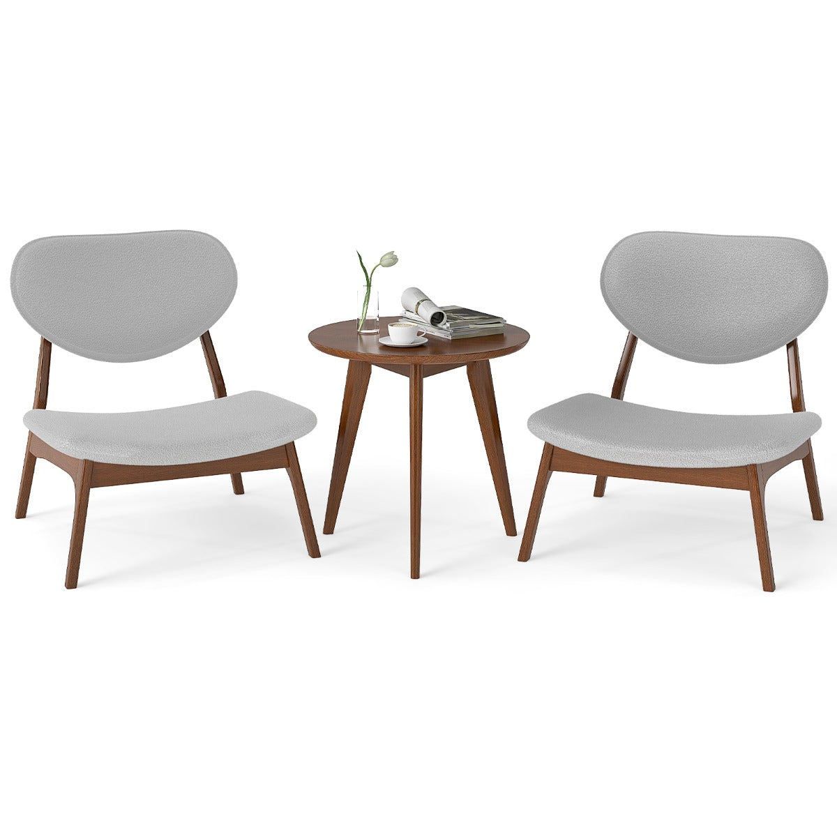 LIVSK 3-delige Accentstoelen Set met Bijzettafel - Ergonomisch Ontwerp - Massief Houten Frame - Tot 180 kg - Lichtgrijs