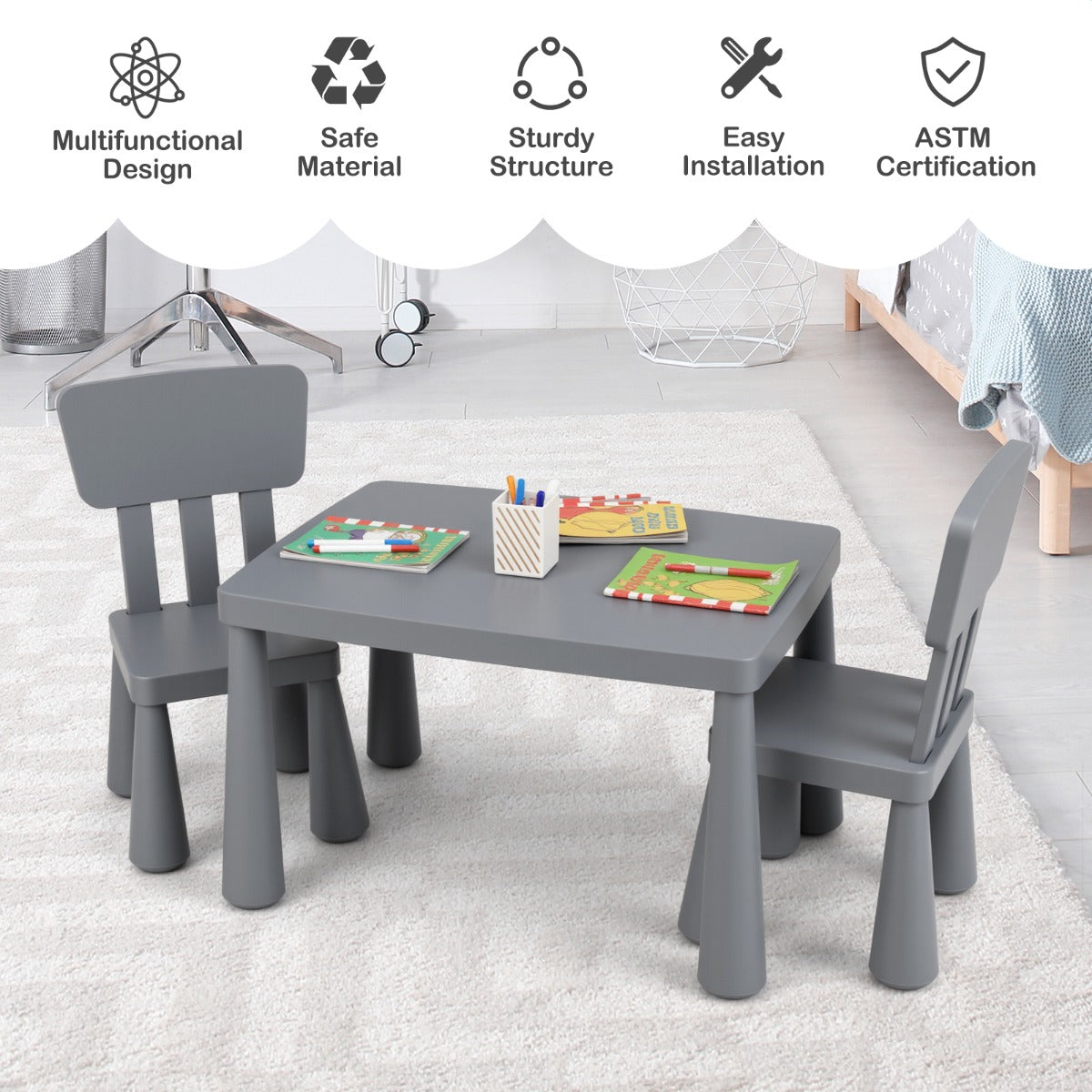 LIVSK Kindertafel met 2 Stoelen - Ergonomisch en Veilig - Eenvoudig Schoon te Maken - Voor Kinderen van 1-7 Jaar - Grijs