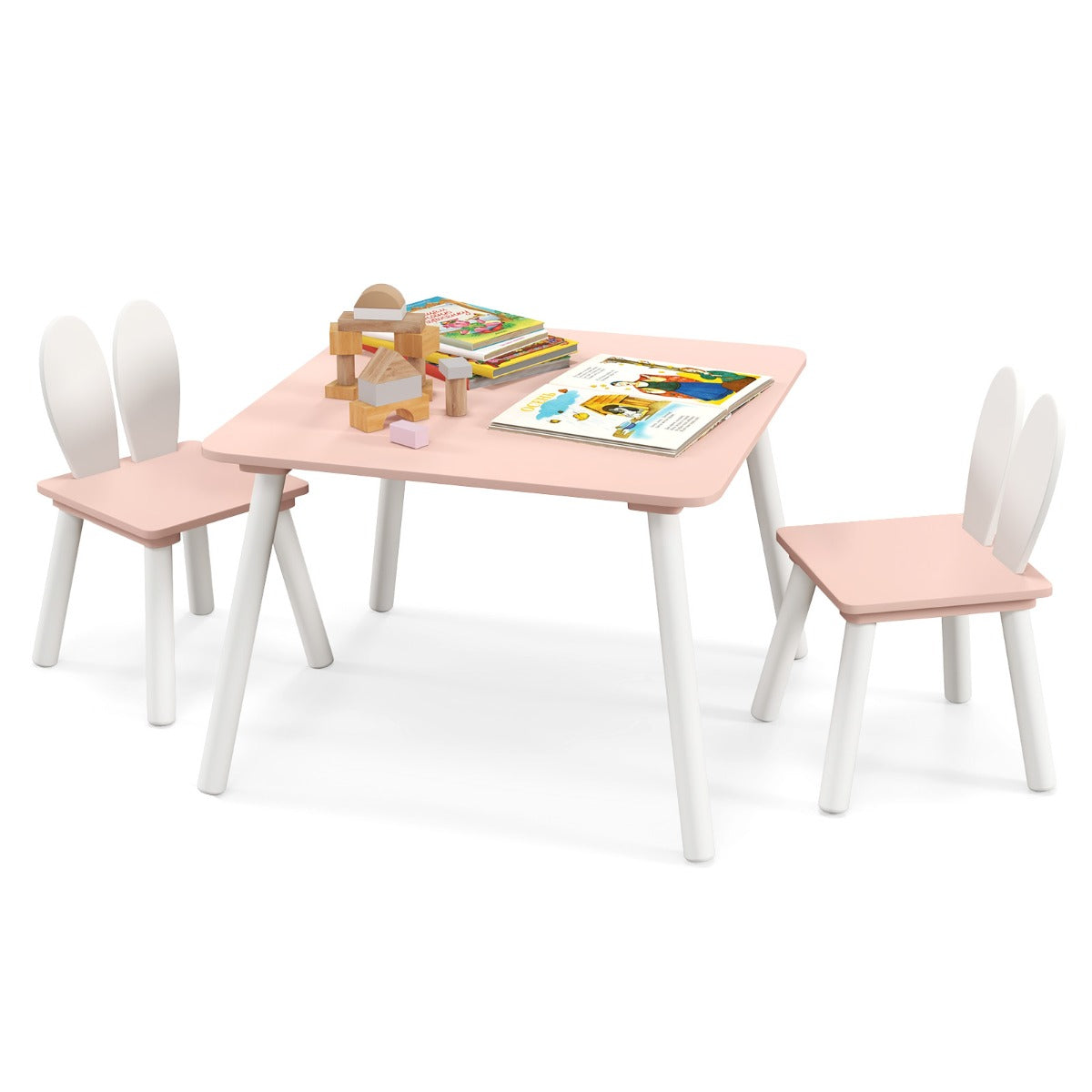 LIVSK Kindertafel en Stoelenset - 2 Schattige Stoelen met Rugleuning - Ruimtebesparend - Veilig en Stevig - Wit