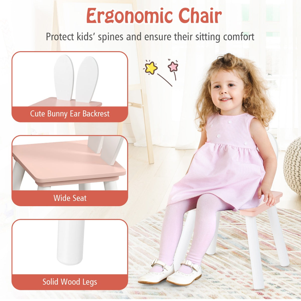 LIVSK Kindertafel en Stoelenset - 2 Schattige Stoelen met Rugleuning - Ruimtebesparend - Veilig en Stevig - Wit