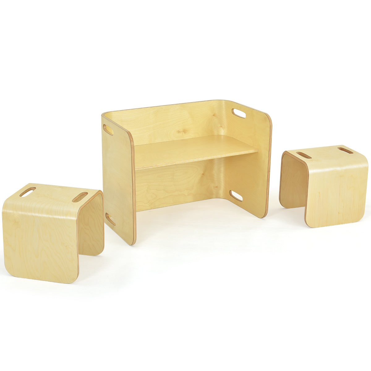 LIVSK Kindertafel- en Stoelset - Multifunctioneel en Ruimtebesparend - Hoogwaardig Berkenhout - Voor Kinderen 2-9 Jaar - Naturel