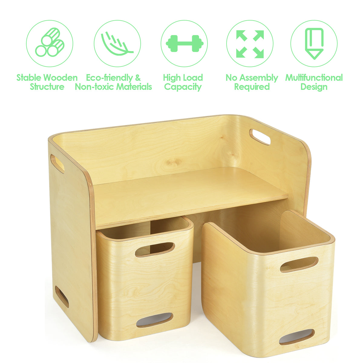 LIVSK Kindertafel- en Stoelset - Multifunctioneel en Ruimtebesparend - Hoogwaardig Berkenhout - Voor Kinderen 2-9 Jaar - Naturel