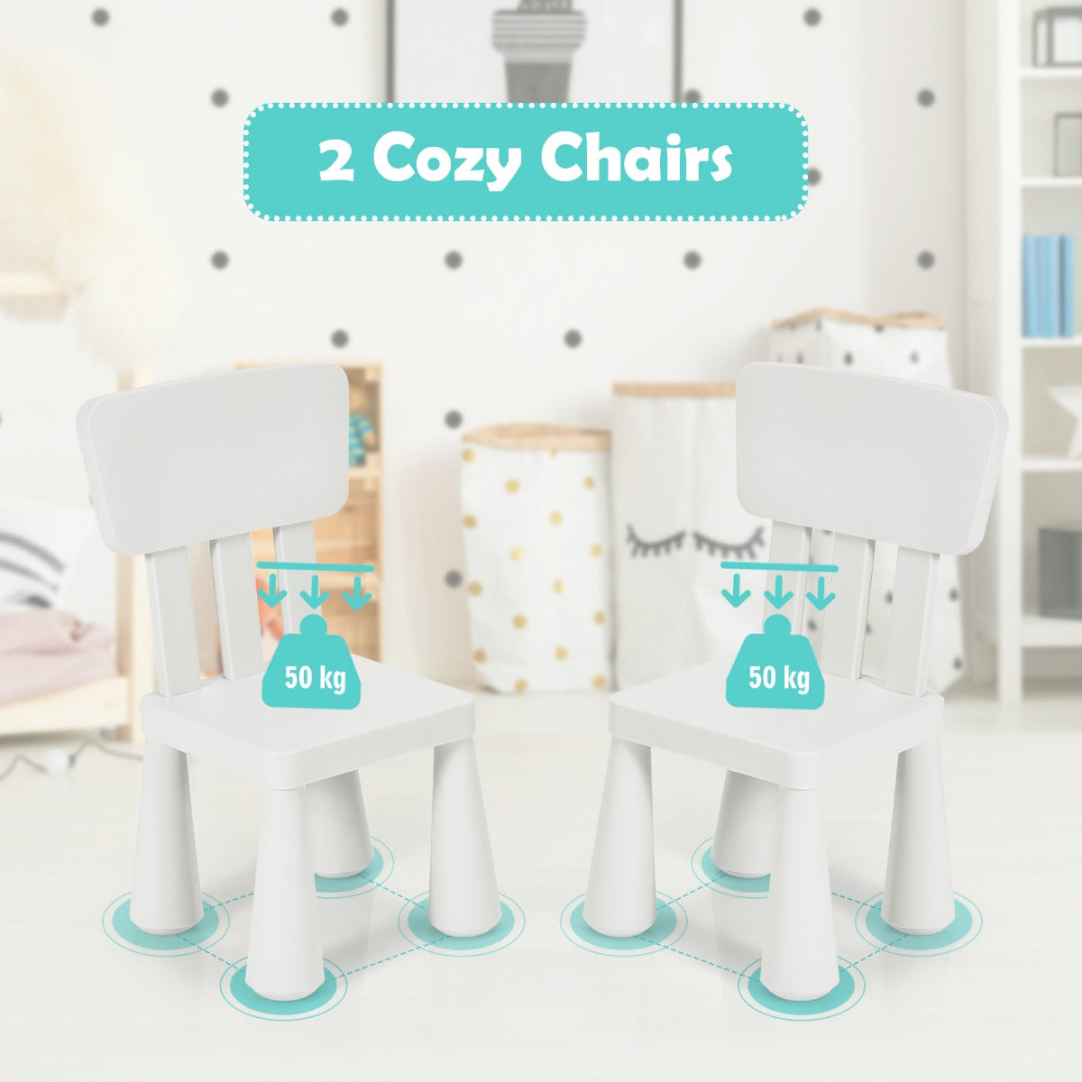 LIVSK Kinderset met Tafel en 2 Stoelen - Ergonomisch en Veilig - Eenvoudig te Monteren - Voor Huiswerk en Creatieve Activiteiten