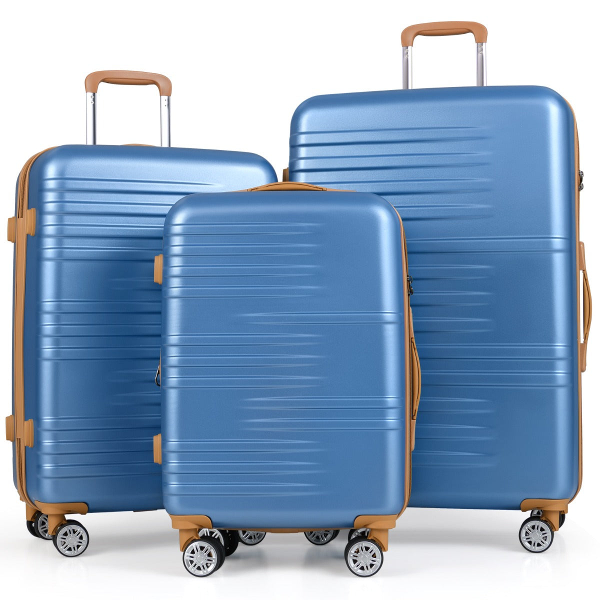 Livsk costway 3 delige kofferset met lichtgewicht m l xl koffers met vier wielen blauw