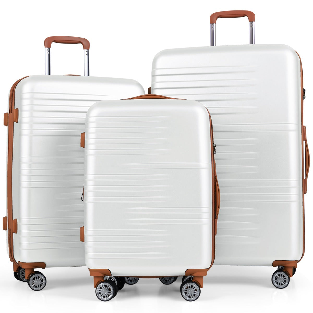 Livsk costway 3 delige kofferset met lichtgewicht m l xl koffers met vier wielen wit