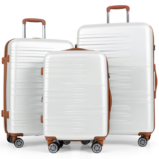 Livsk costway 3 delige kofferset met lichtgewicht m l xl koffers met vier wielen wit