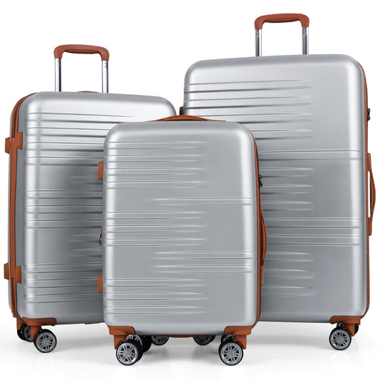 Livsk costway 3 delige kofferset met lichtgewicht m l xl koffers met vier wielen zilver