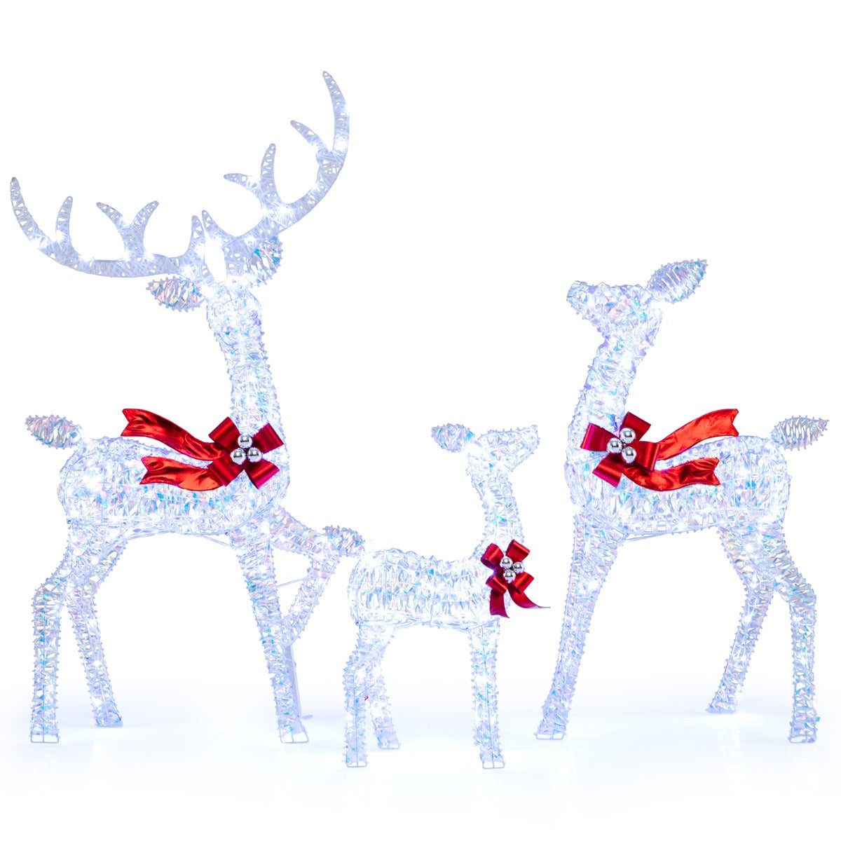 LIVSK 3-delige Kerst-renpaard-set - 215 Koudwitte LED-lampen - Weerbestendig - Magische uitstraling - Hert, Hindin, Kalf - Zoals