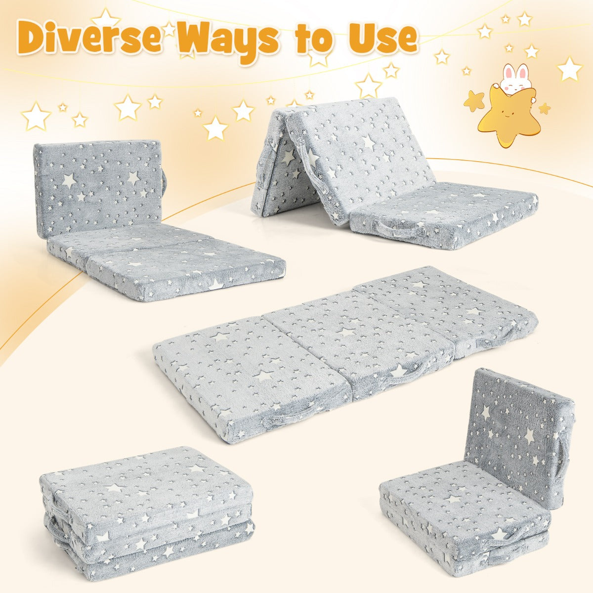 LIVSK Opvouwbare Driedelige Matras - Magische Sterrenpatronen - Comfortabel en Draagbaar - Inclusief Opbergtas - 122 x 61 x 7 cm