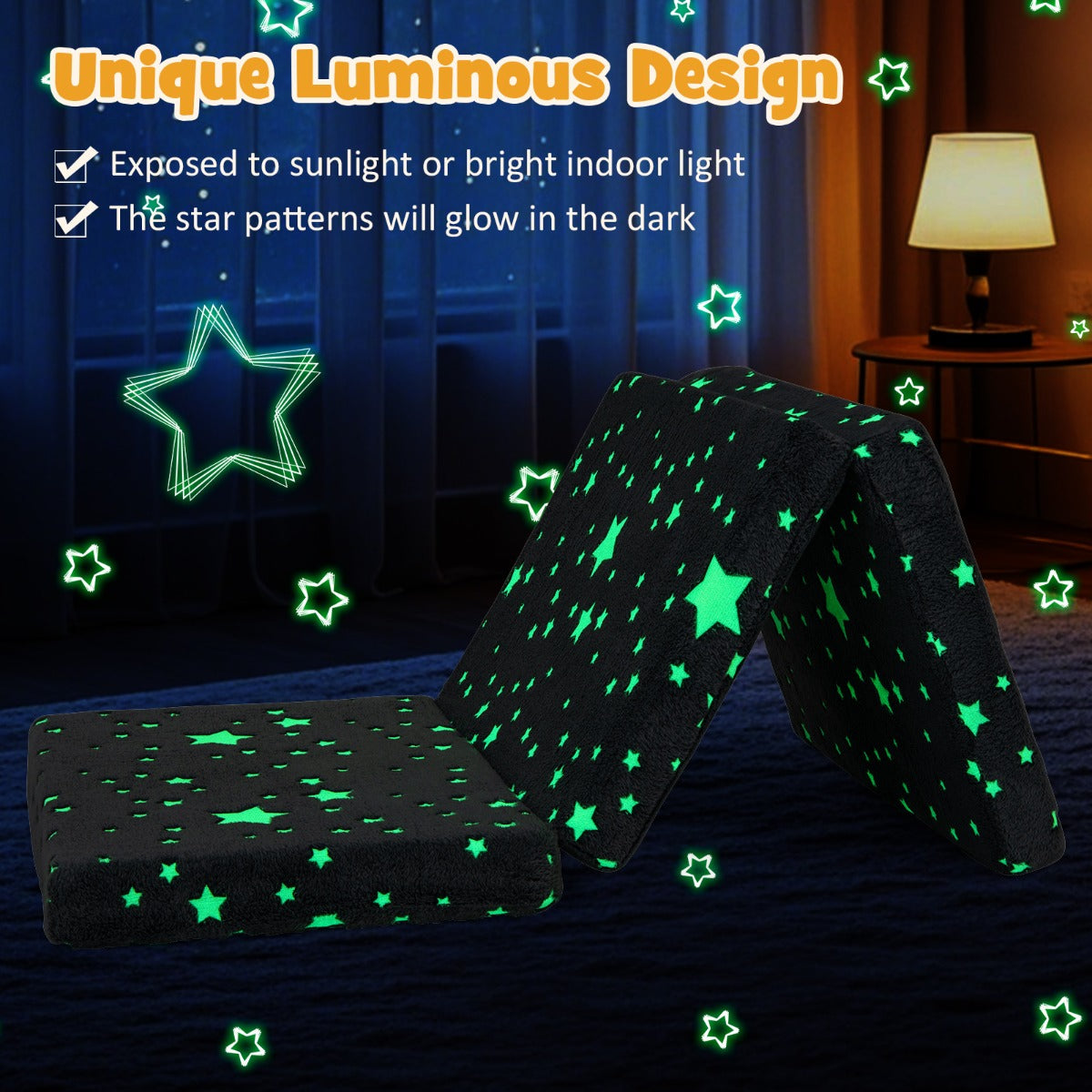 LIVSK Opvouwbare Driedelige Matras - Magische Sterrenpatronen - Comfortabel en Draagbaar - Inclusief Opbergtas - 122 x 61 x 7 cm
