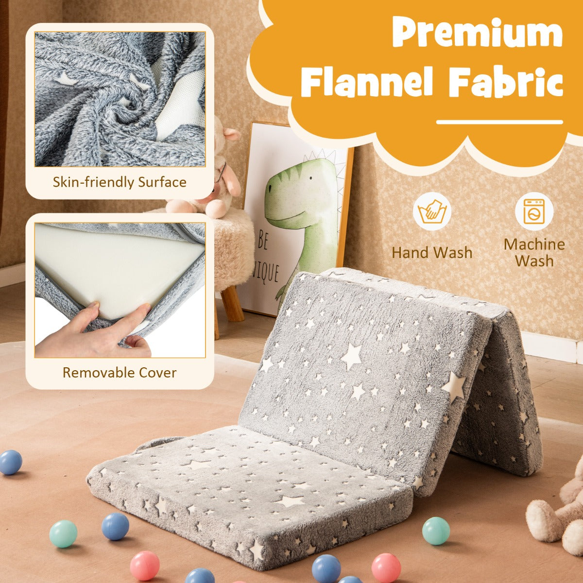 LIVSK Opvouwbare Driedelige Matras - Magische Sterrenpatronen - Comfortabel en Draagbaar - Inclusief Opbergtas - 122 x 61 x 7 cm