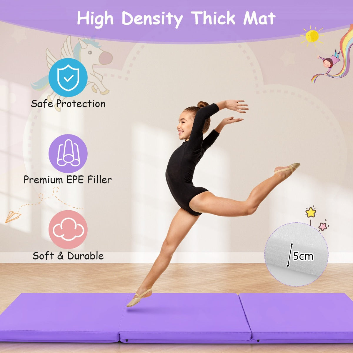 LIVSK Opvouwbare Oefenmat - Ergonomisch Ontwerp - Lichtgewicht met Handgrepen - Ideaal voor Yoga en Pilates - 180 x 60 x 5 cm -