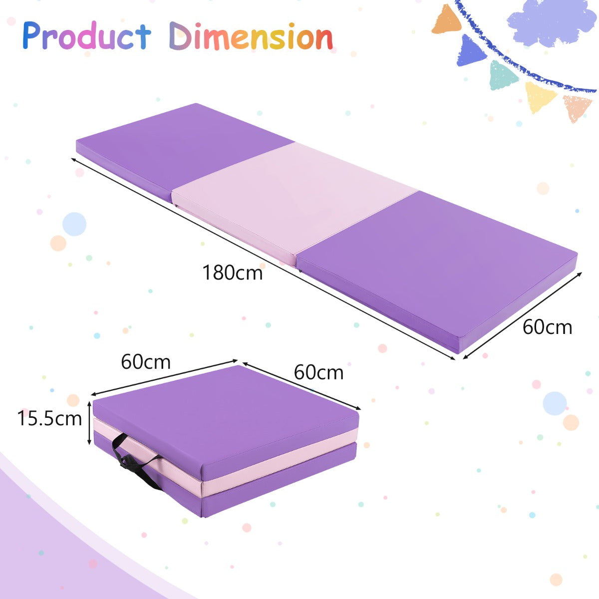 LIVSK Opvouwbare Oefenmat - Ergonomisch en Draagbaar - Ideaal voor Yoga en Pilates - Waterdicht - 180 x 60 x 5 cm - Paars + Roze