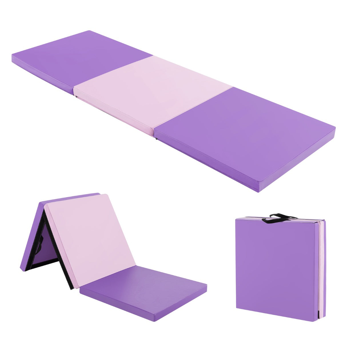 LIVSK Opvouwbare Oefenmat - Ergonomisch en Draagbaar - Ideaal voor Yoga en Pilates - Waterdicht - 180 x 60 x 5 cm - Paars + Roze