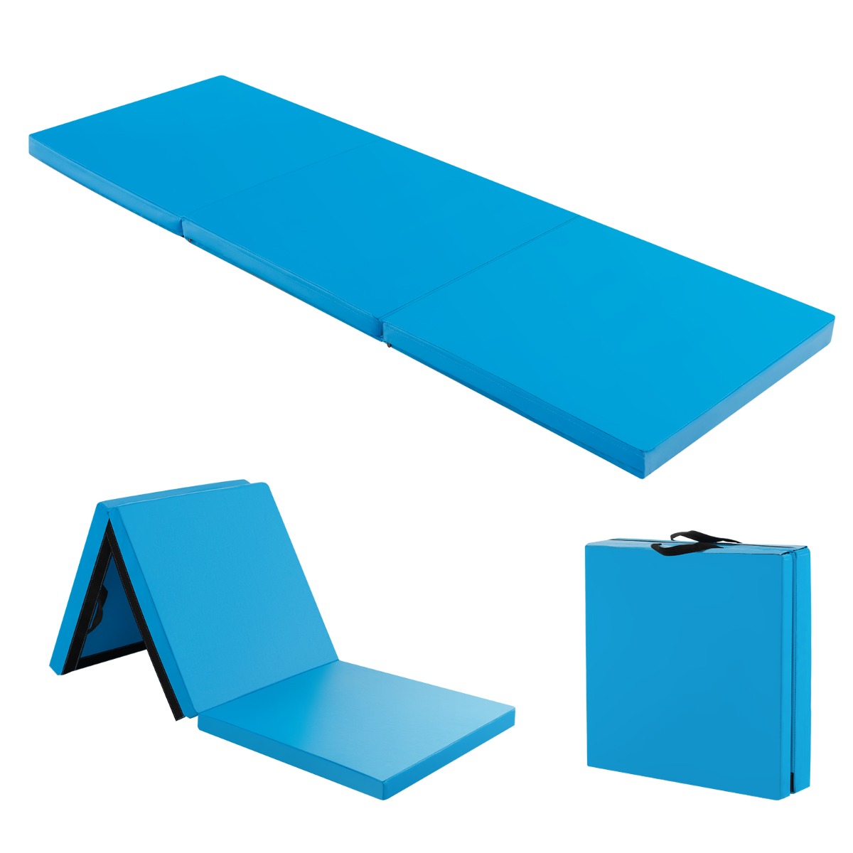LIVSK Opvouwbare Oefenmat - Lichtgewicht - Ergonomisch - 2 Handgrepen - Ideaal voor Yoga en Pilates - 180 x 60 x 5 cm - Blauw