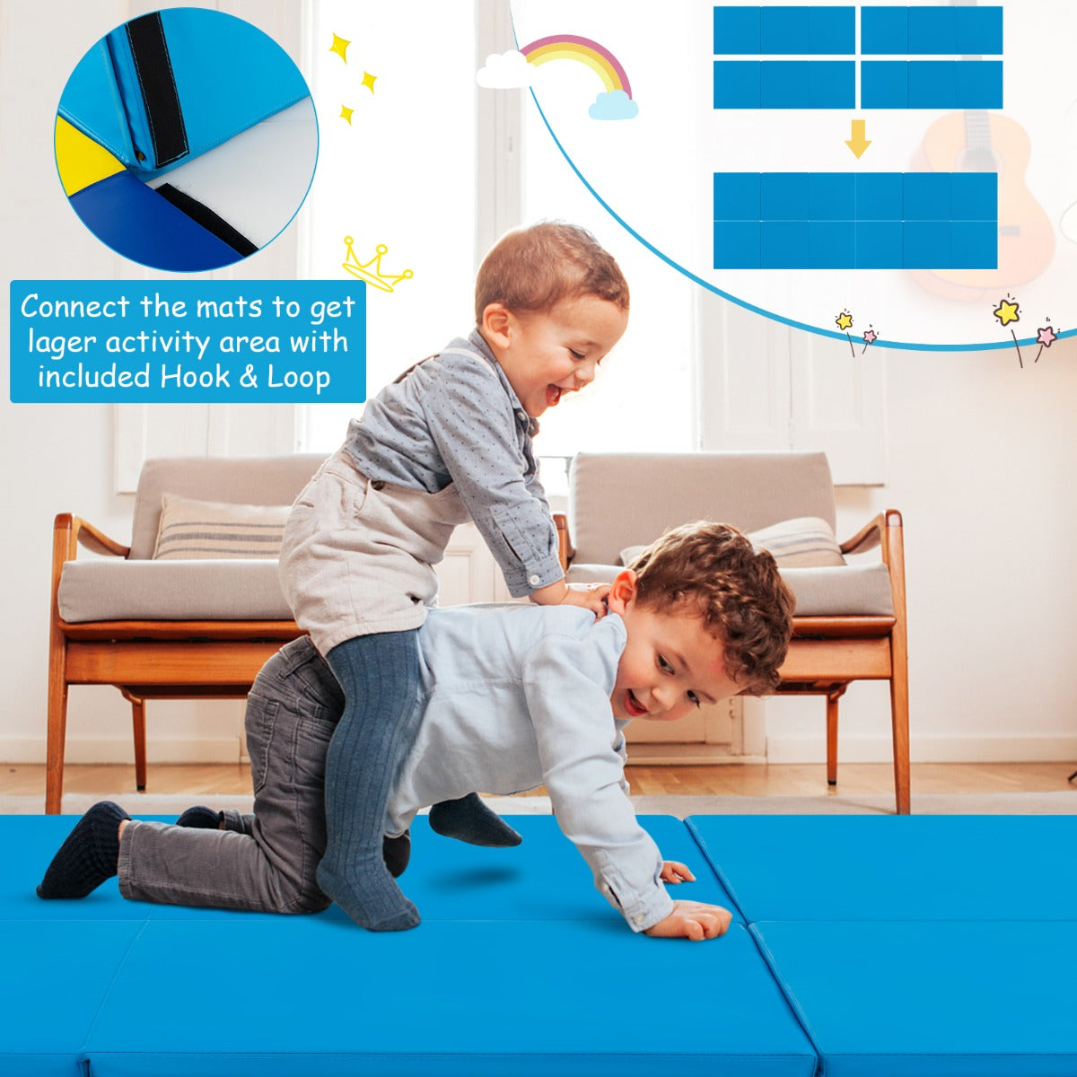 LIVSK Opvouwbare Oefenmat - Lichtgewicht - Ergonomisch - 2 Handgrepen - Ideaal voor Yoga en Pilates - 180 x 60 x 5 cm - Blauw