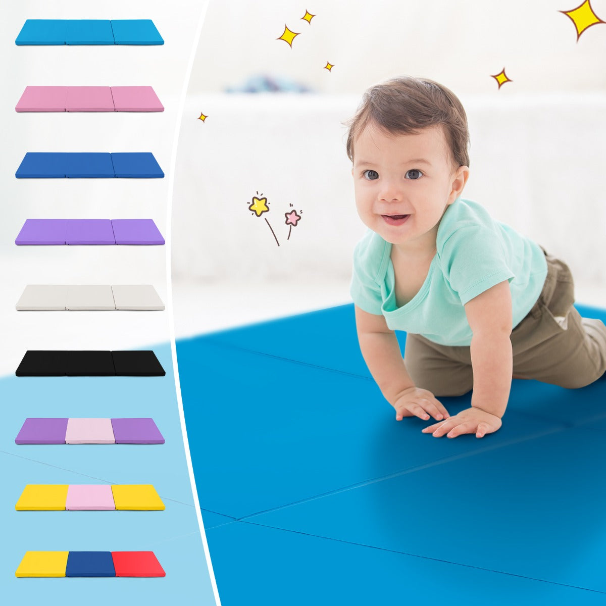 LIVSK Opvouwbare Oefenmat - Lichtgewicht - Ergonomisch - 2 Handgrepen - Ideaal voor Yoga en Pilates - 180 x 60 x 5 cm - Blauw