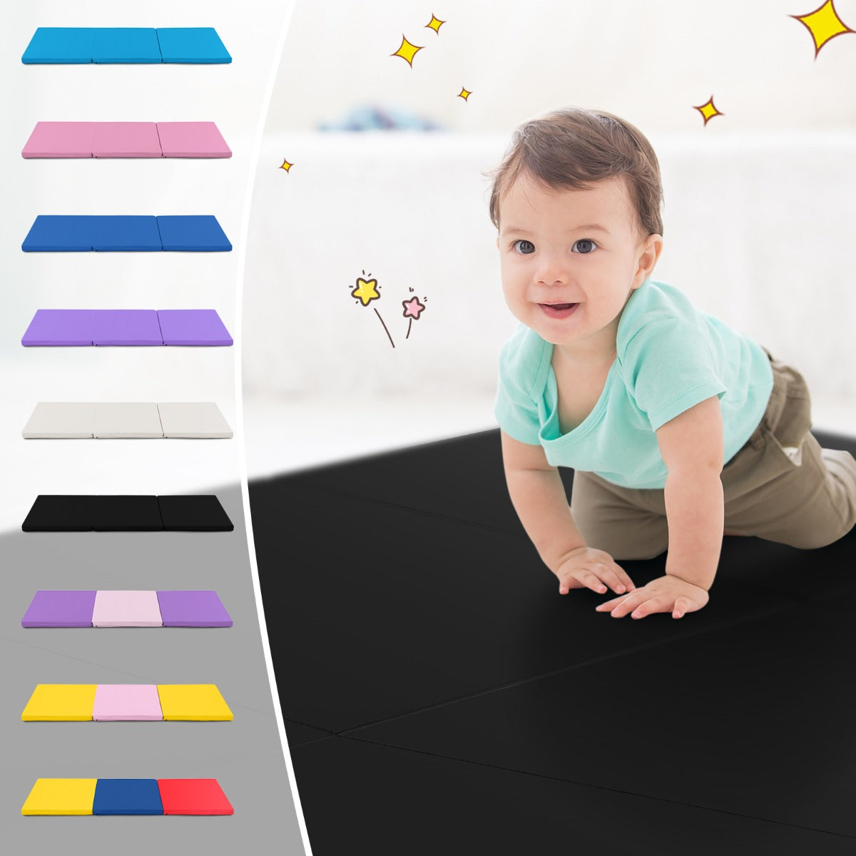 LIVSK Opvouwbare Oefenmat - Lichtgewicht - Ergonomisch - Klittenband - Voor Yoga en Pilates - 180 x 60 x 5 cm - Zwart