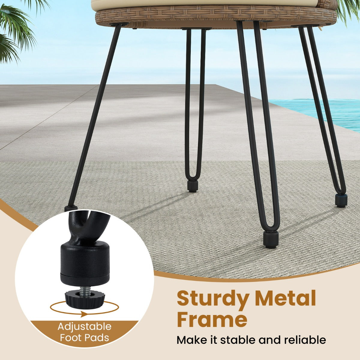 Livsk costway 3 delige pe rotan bistroset voor op het terras outdoorset met kussens en 2 laags tafel met gehard glas 5