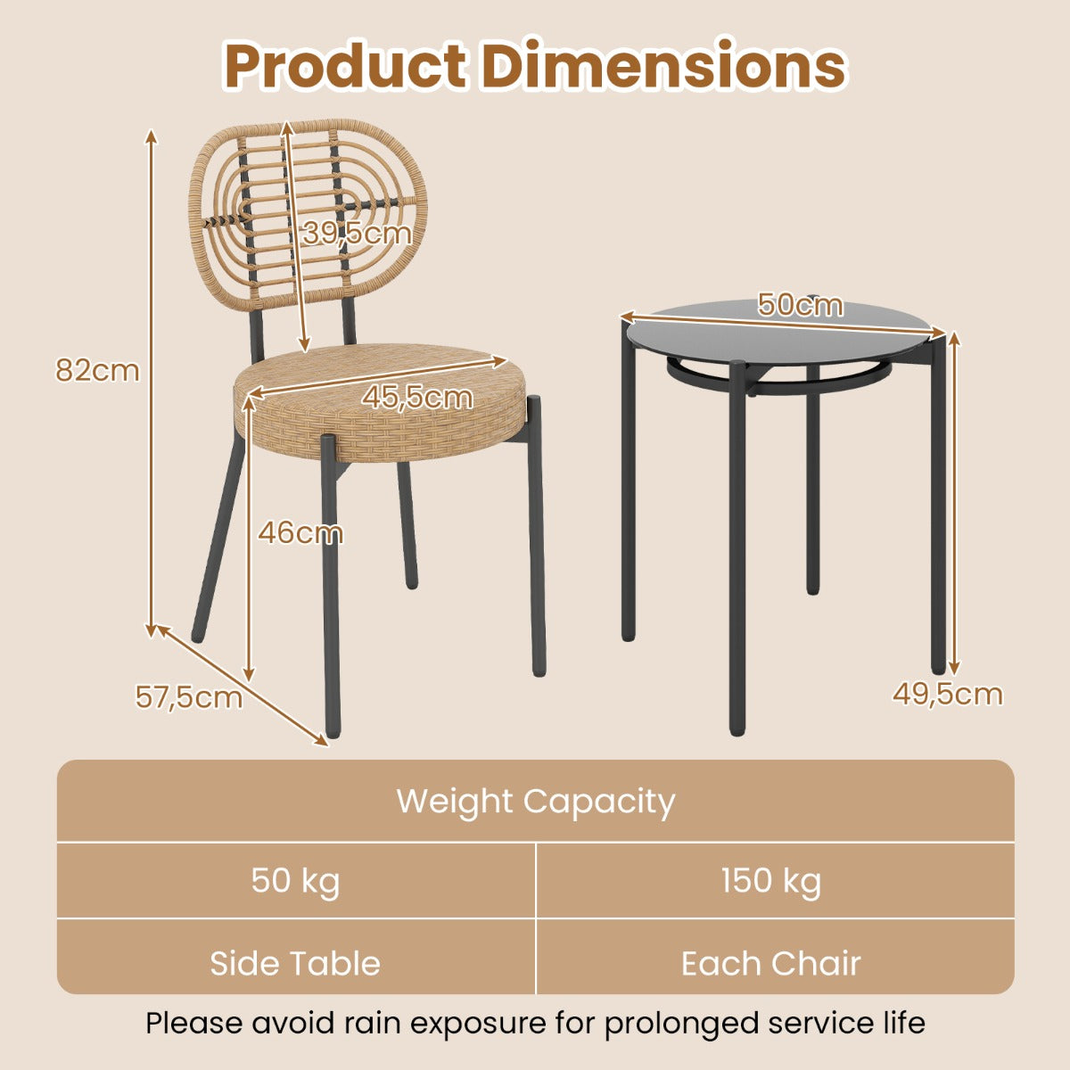 Livsk costway 3 delige pe rotan outdoor bistroset patio gespreksset met temperatuurgehard glazen salontafel en rotanstoelen 1 1