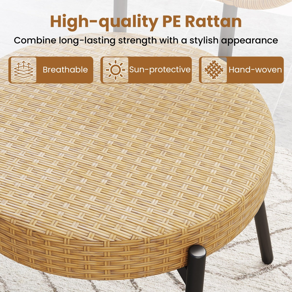Livsk costway 3 delige pe rotan outdoor bistroset patio gespreksset met temperatuurgehard glazen salontafel en rotanstoelen 3