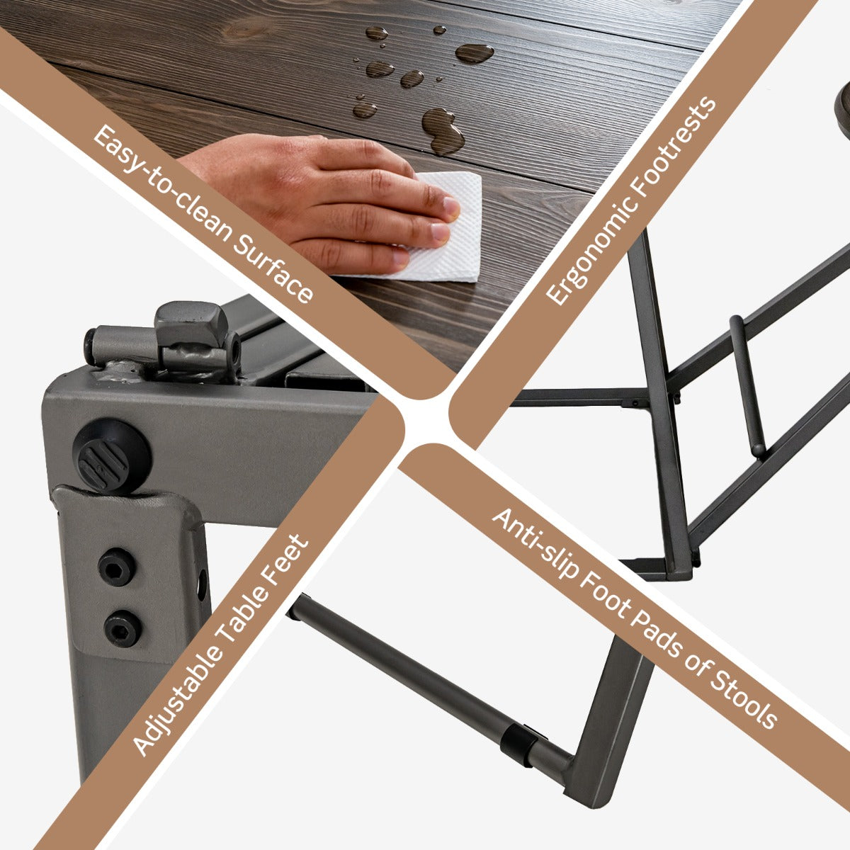 LIVSK Inklapbare Tafel- en Krukenset - Ruimtebesparend - Stabiel MDF en Metaal - Voor Eetkamer en Café - 206,5 x 77,5 x 90 cm -