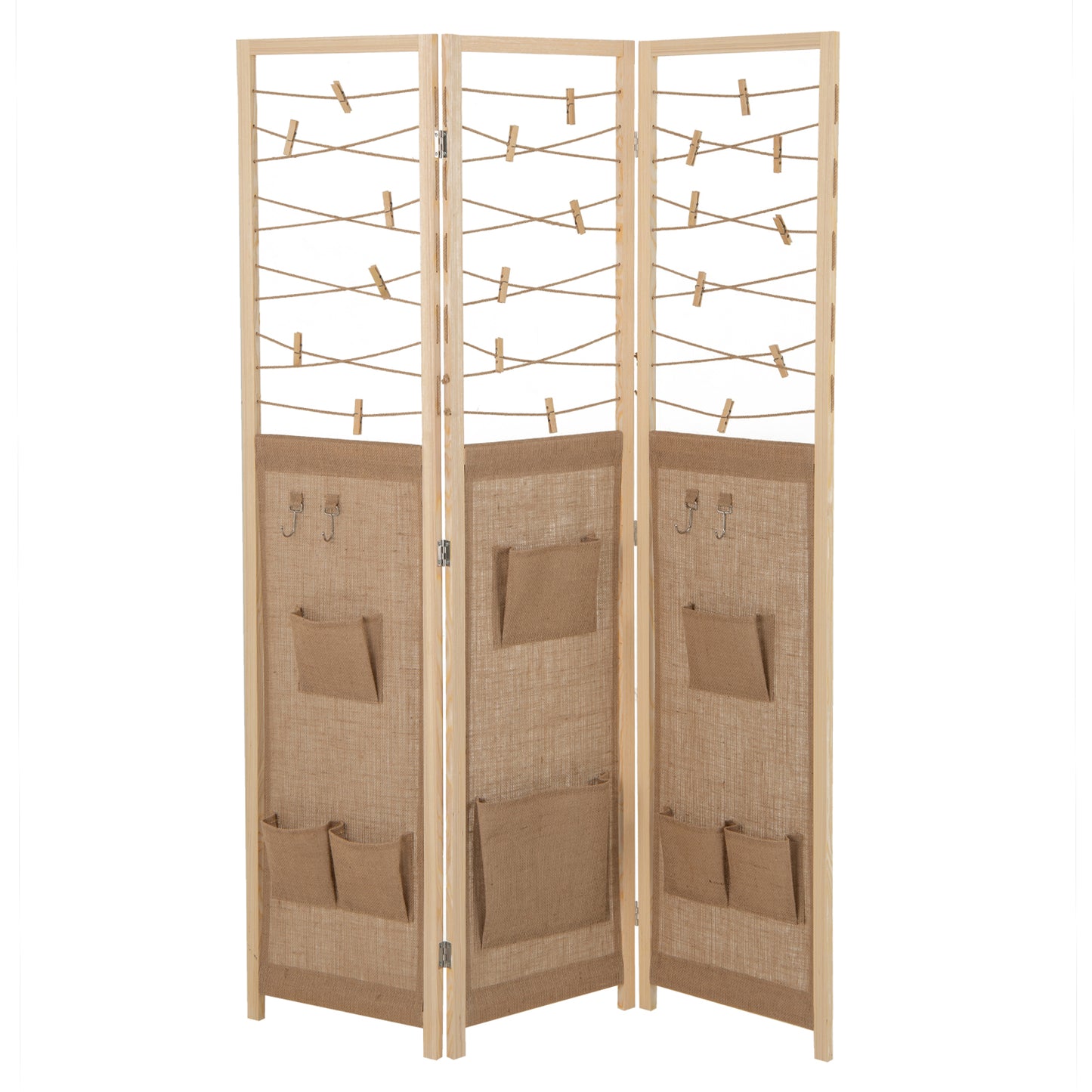 LIVSK 3-panelen kamerscherm - Flexibel en opvouwbaar - Jute opbergtassen - Antislip - Sterk dennenhouten frame - Natuurlijk